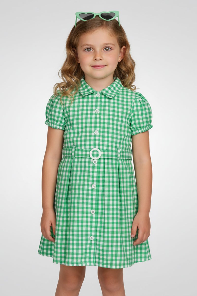 Draper James Kids Girl Checkered Short Sleeve Dress With Sunglass, Multicolor - Image 1